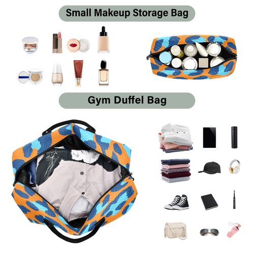 Orange Blue Leopard Pattern Travel Duffle Bag Gym Yoga Carry on Bags for Men Women Weekender Bag