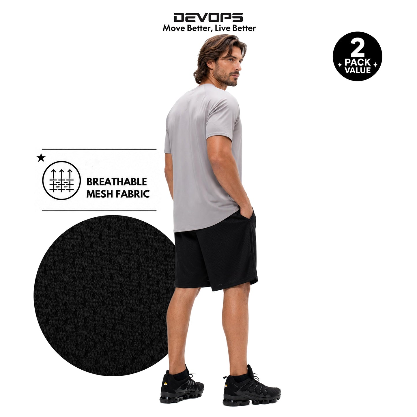 DEVOPS Men's 2-Pack Loose-Fit 10" Workout Mesh Shorts with Pockets Athletic