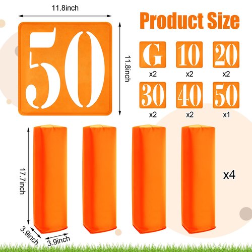 Libima 16 Pcs Football Yard Marker Set Include 11 Football Field Yard Line Marker High Visibility 4 Weighted Ball End Zone Pylons with Carrying Bag for Training Sporting Equipment(Orange)