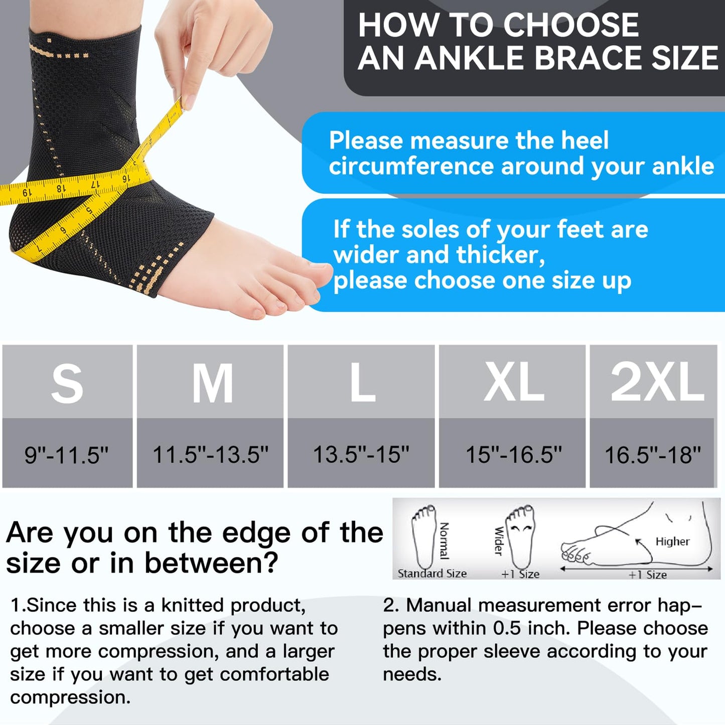 INDEEMAX 3D Ankle Brace for Women & Men, 2 Pack Ankle Compression Sleeve Support Copper Infused Ankle Brace for Sprained Ankle, Plantar Fasciitis Sports, Achilles Tendonitis Pain Relief, Copper Black, L