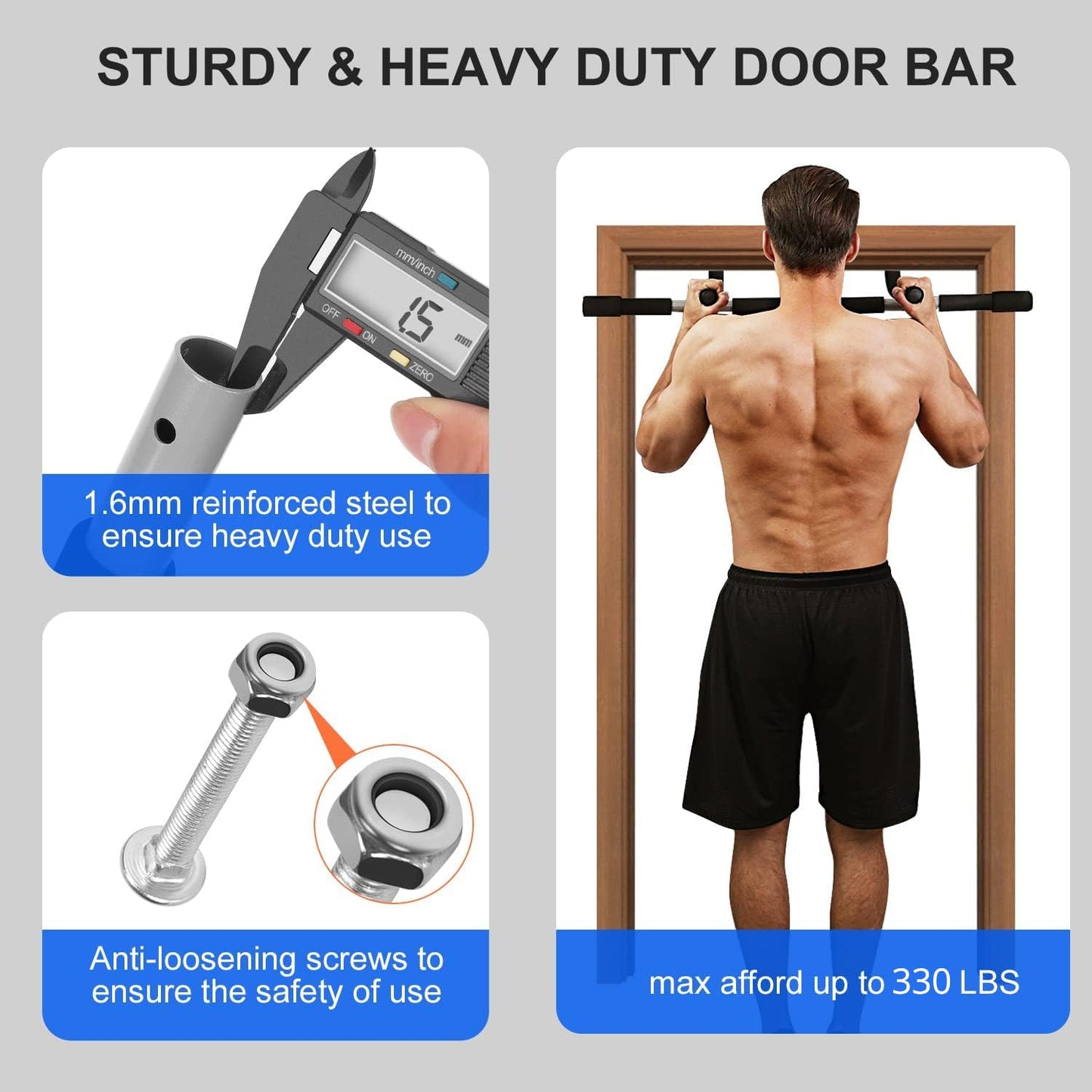 Doorway Pull Up Bar for Home Gym, Padded Grips Chin Up Bars for Door Frame, Heavy-Duty Thickened Steel