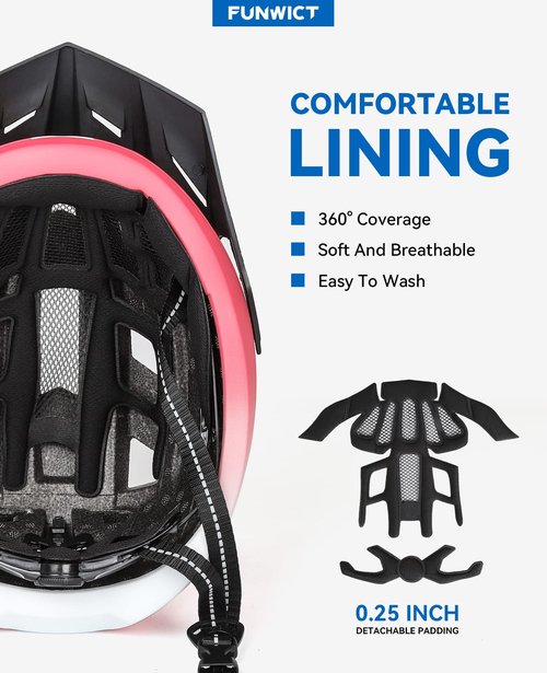 FUNWICT Adult Bike Helmet with Visor and Goggles for Men Women Mountain Road Bicycle Helmet Rechargeable Rear Light Cycling Helmet (M: 54-58 cm (21.3-22.8 inches), MixPink)