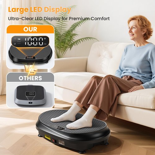 Curved Vibration Plate Exercise Machine, Vibrating Plate 400 lbs Capacity with 9 Auto Modes and 120 Adjustable Speeds, Large LED Display, Touch and Remote Control, Vibration Platform for Home (Black)