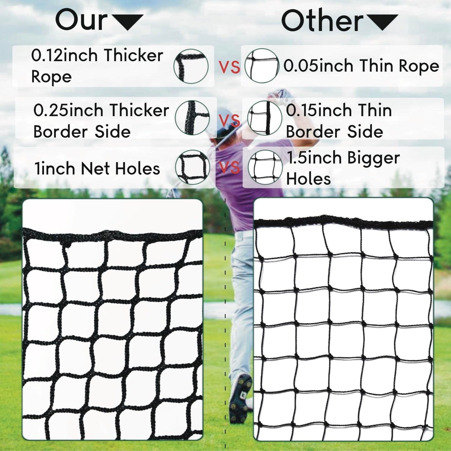 Golf Practice Net,Heavy Duty Nylon Golf Hitting Net,Golf Net Outdoor Indoor with Wire Hanging Kit,Golf Nets for Backyard Driving，Golf,Baseball, Hockey, Soccer（10/15/20/25/30ft