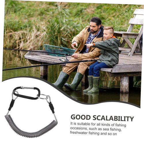 POPETPOP 2Pcs Protective Safety Rope Spring Coiled Fishing Lanyard with Carabiner Elastic Tether for Fishing Gear Durable Wire