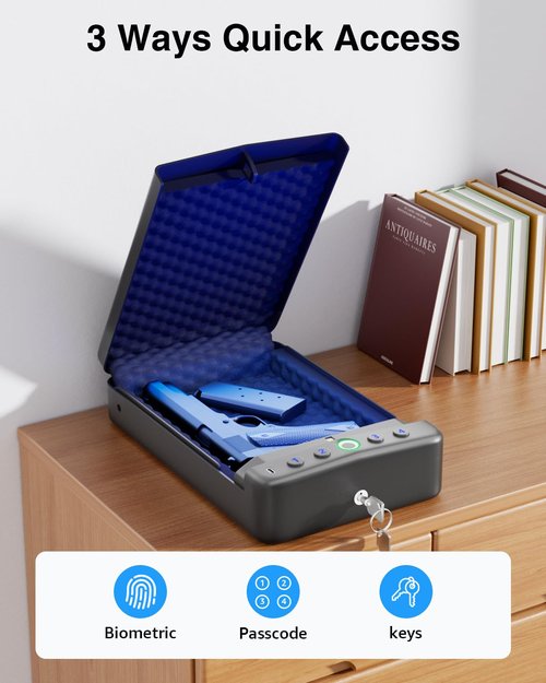 MOLICAR Gun Safe for Handgun Small Biometric Pistol Safe Fingerprint Quick Access Portable Gun Lock Box for Cars Travel Nightstand Bedside