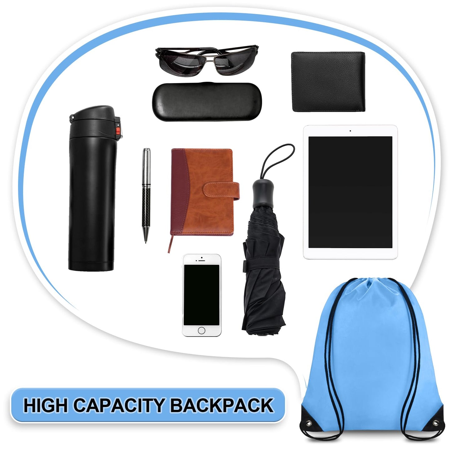 Grneric Drawstring Backpack Bulk 42 Pcs String Backpack Drawstring Bags Cinch Bag Sackpack for Men Women Gym (Sky Blue)