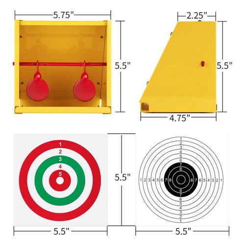 GearOZ BB Gun Target Trap, Airsoft Target, Pellet Gun Target with 10pcs Paper Targets, Resetting Metal Silhouettes Shooting Targets for Backyard, Outdoor, Indoor, Small Size, Yellow