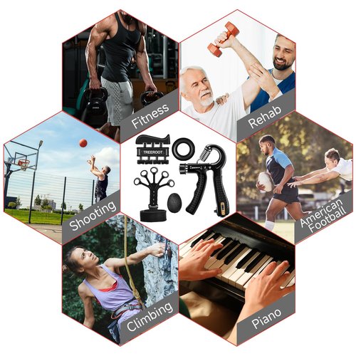 5PCS Grip Strength Trainer Kits, Hand Gripper Strengthener, Forearm Strengthener, Forearm Exerciser, Finger Exerciser, Wrist Strengthener, Stress Relief Ball, Grip Ring, for Muscle Building