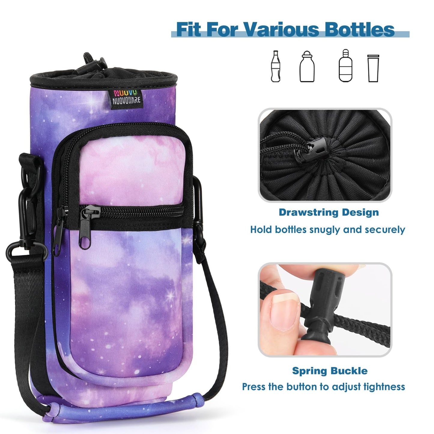Nuovoware Water Bottle Carrier Bag,25oz/32oz,Pouch Holder,StarrySky Purple