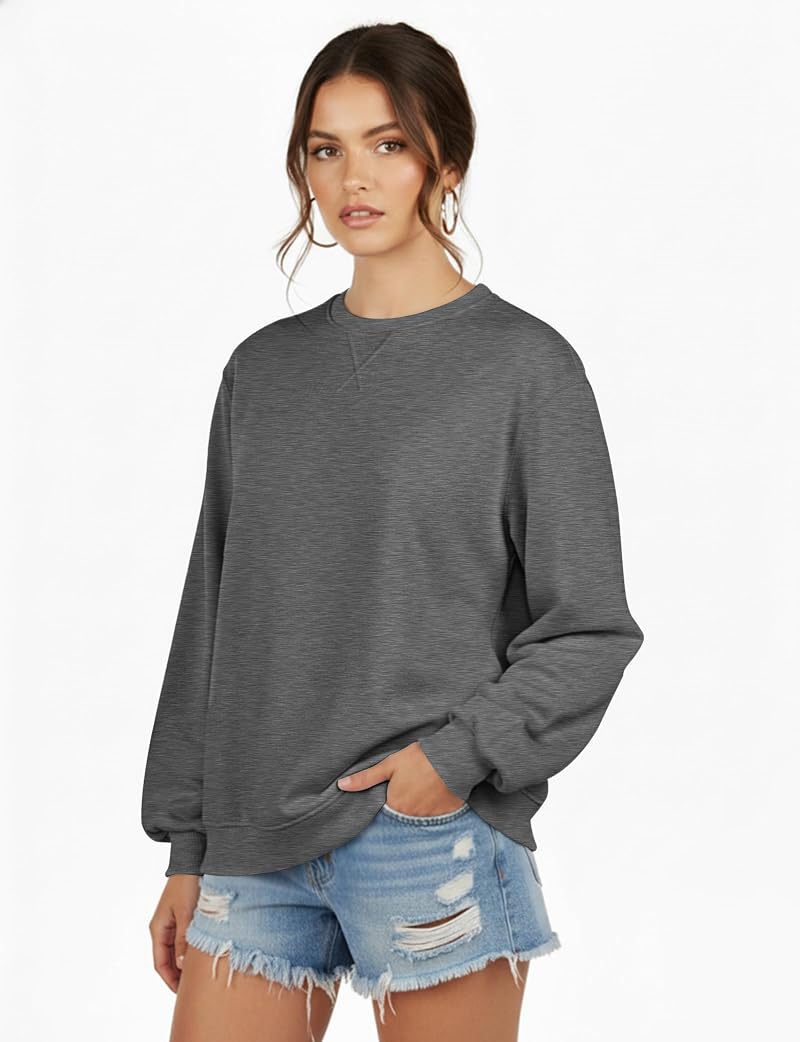 Grey Small Women’s Crewneck Sweatshirt - ZENUTA Long Sleeve Tunic Loose Fit