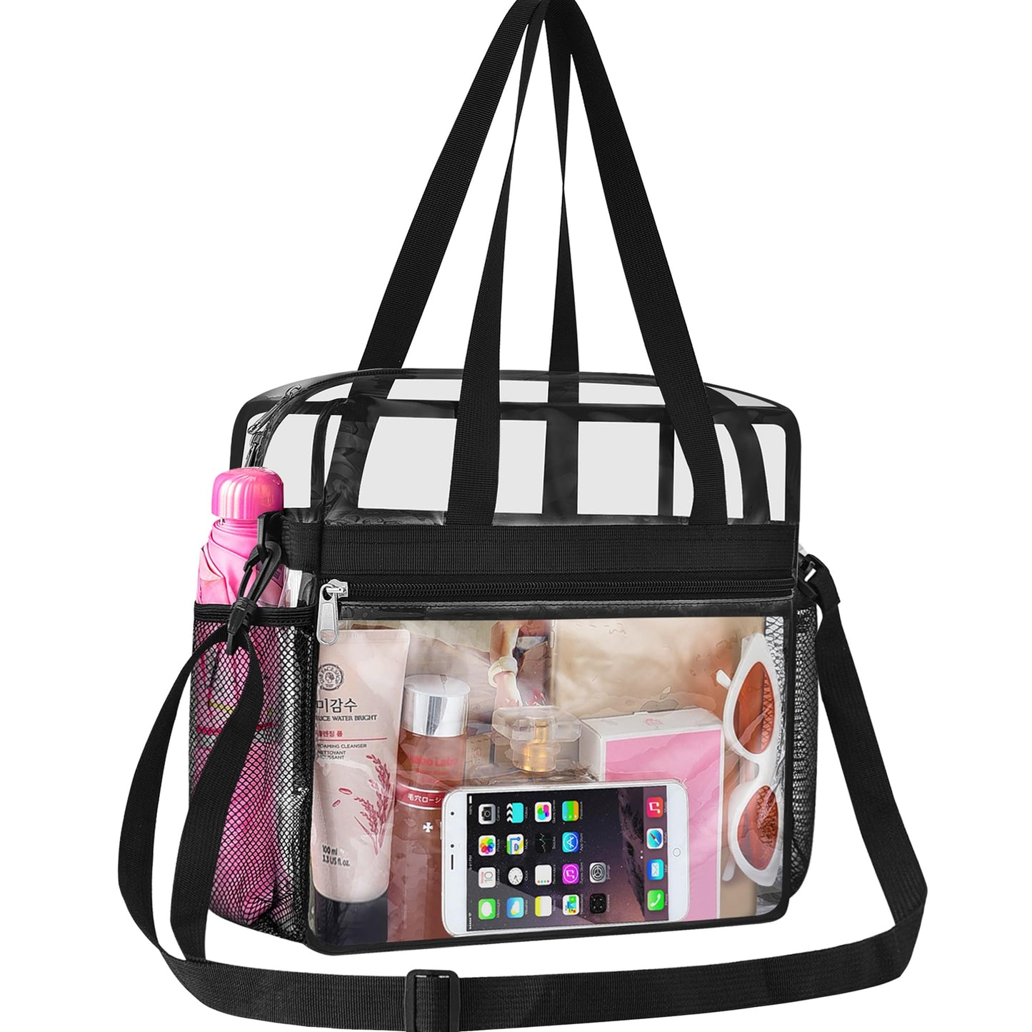 Oraben Clear Tote Bag Clear Bag Stadium Approved 12x6x12 Stadium Bag for Work, Sports Games,Gym Black,One Pocket