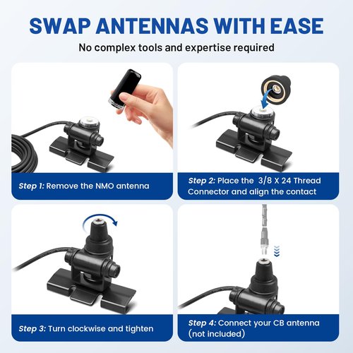 Anina NMO to 3/8 X 24 Thread Adapter Antenna Mount for CB Ham Two Way Amateur Radio Antenna Brass Center Contact Low Loss Connector