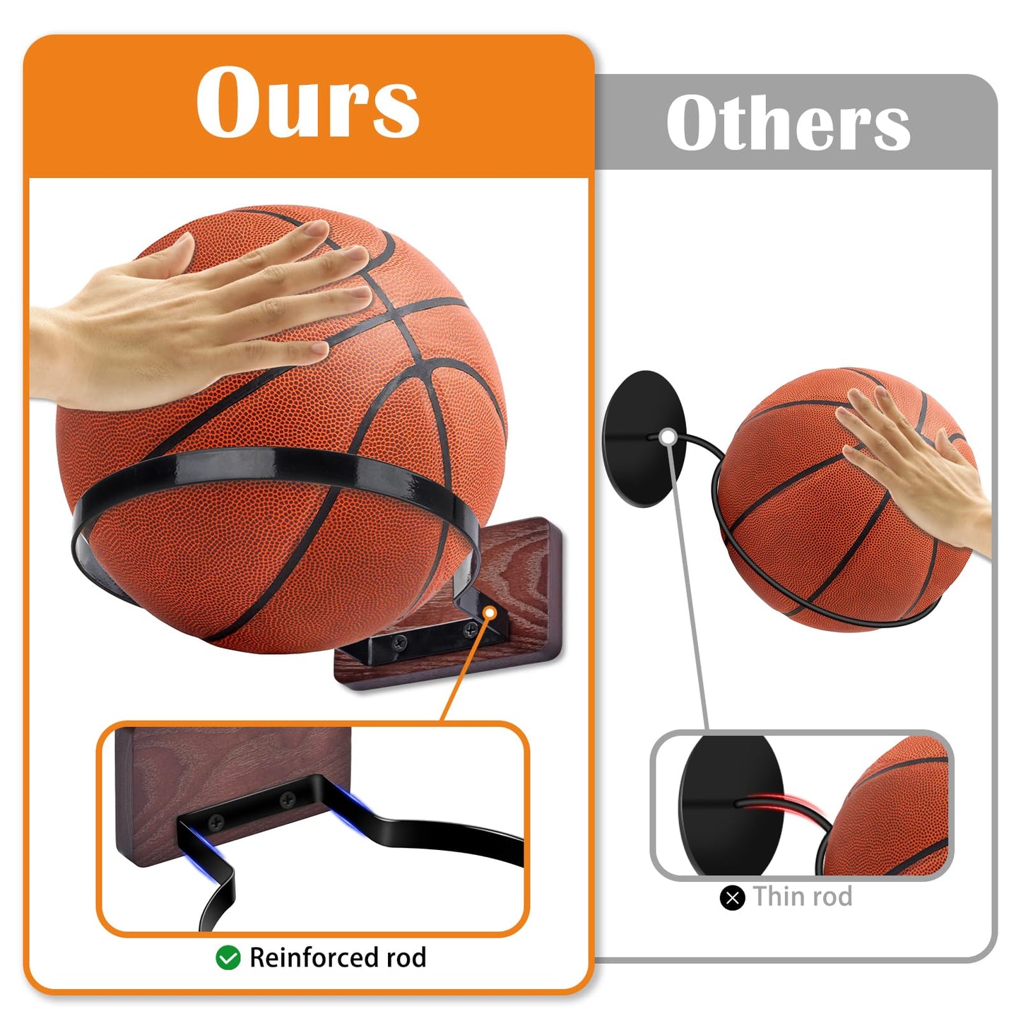 Basketball Holder Wall Mount, Solid Wood Ball Storage Wall Decorations for Basketball, Football, Soccer, Volleyball Collection, Stylish Basketball Rack Display for Home Decor (Beech Wood-4 Packs)