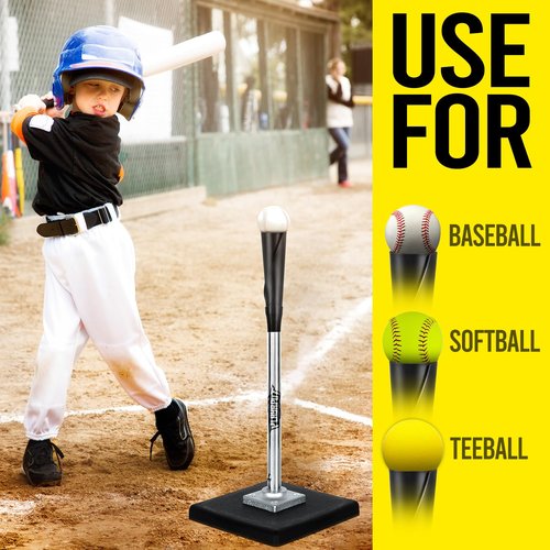 PLAYAPUT Portable Batting Tee for Baseball/Softball, Height Adjustment from 25-37 inch,Easy Transport Premium Baseball Tee with Rubber Top,Heave Duty Base Hitting Tee for Kids/Youths/Adults