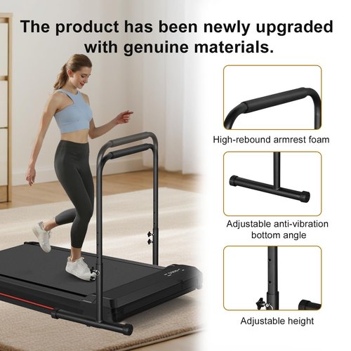 Walking Pad Handle Bar Only: Adjustable Iron Hand Rails Stand for Suitable for Walking Pads and Treadmill Up to 23.62 Inches Wide Handlebar Four Adjustable Heights 31.5-39.37in with Non-Slip Feet