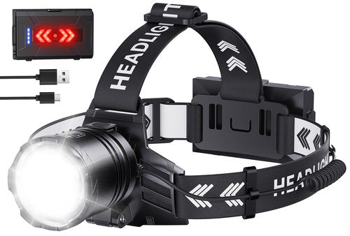 Super Bright Headlamp Rechargeable 2980 Lumens, 7 Modes Head Lamp, Zoomable Head Light for Forehead, 90° Adjustable Headlamps for Adults,9000mAh Long Runtime & Waterproof Fishing, Camping