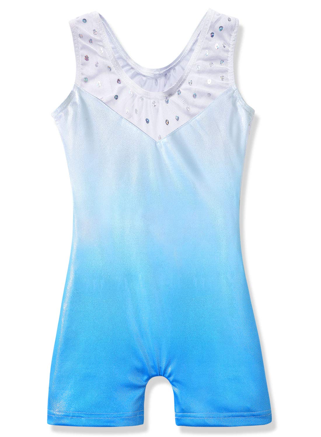 HOZIY Blue Leotards for Girls Gymnastics Size 10-12 11-12 Years Old Rhinestone Snowflake Sparkly Mesh Sequins Strap Dance Tumbling Outfits White
