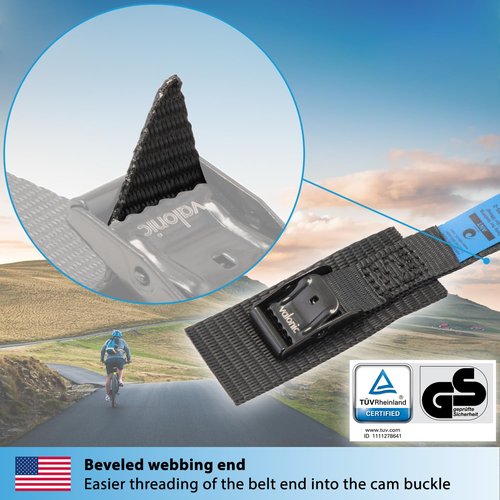 valonic ANT - Short Lashing Strap, Padded, 4 Pieces, 1 ft, 350lbs Breaking Strength, cam Buckle, Black - tie Down Straps for Bike Rack