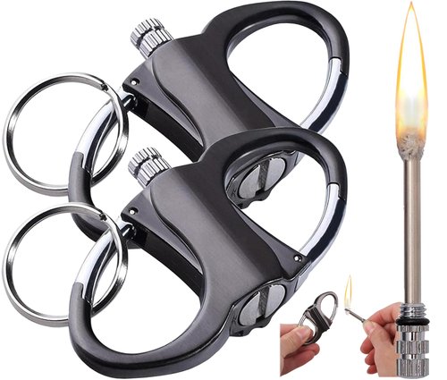 ELCELC Keychain Lighter 2 Pack, Fire Lighter Key Chain, Fire Starter Key Ring, Permanent Match Keychain, Novelty Metal Match Keychains, Mini Lighters for Outdoor Car and Home (No Fuel)
