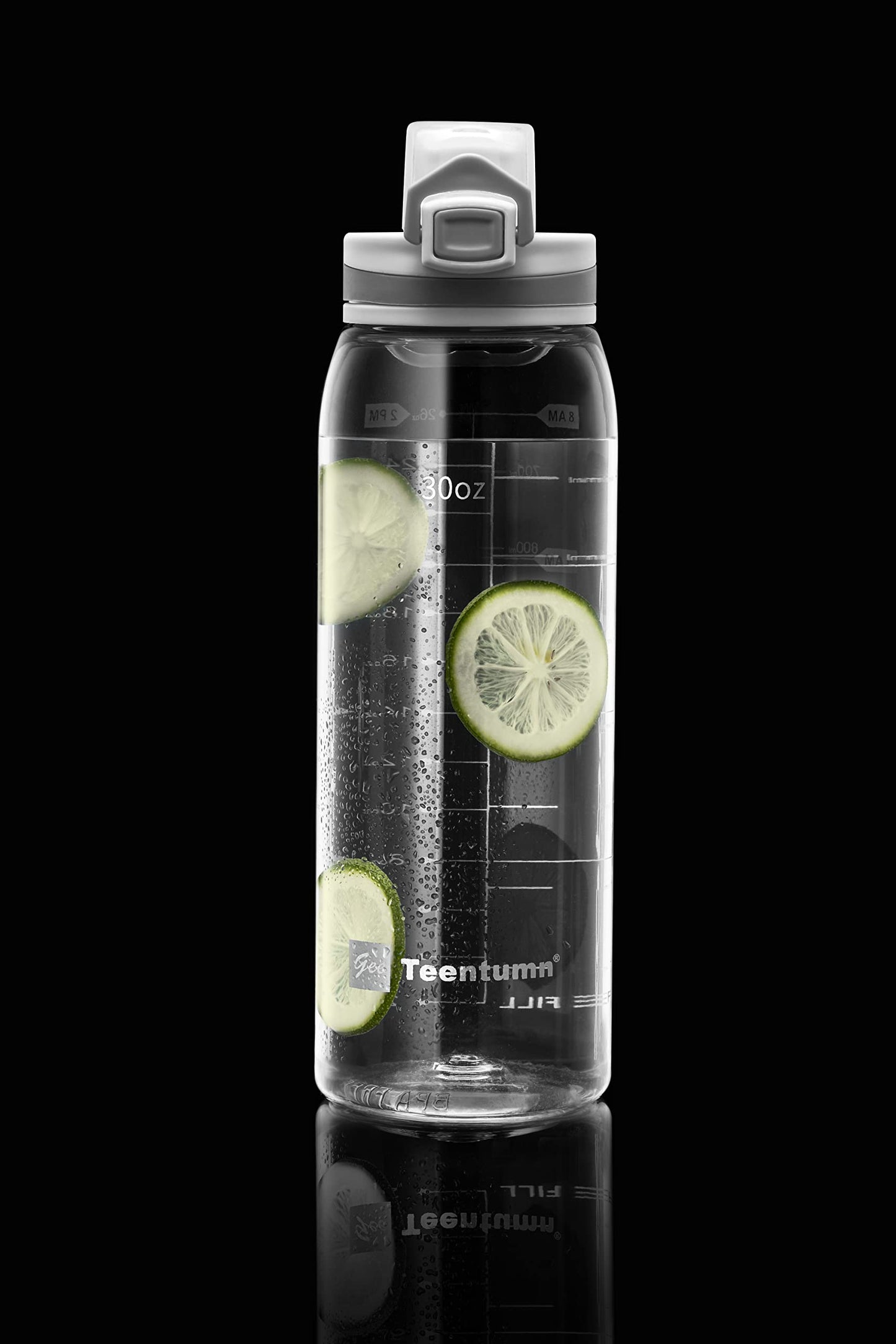 Teentumn 30oz Sport Water Bottle with Time Markers, Large Durable Gym Plastic Bottle Tritan BPA Free for Fitness, School, Outdoor Enthusiasts, Leakproof Clear (Pack of 1)