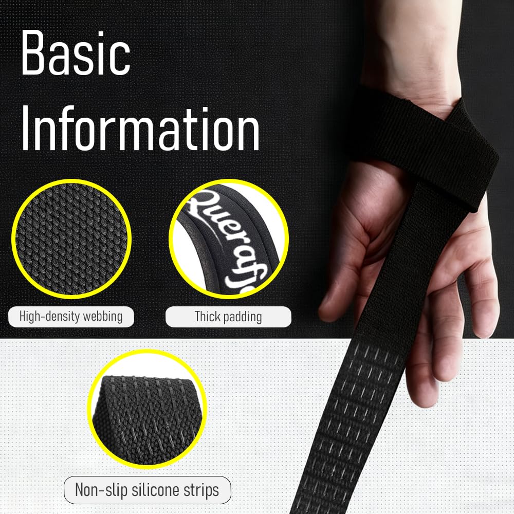 Querafja Lifting Wrist Straps for Gym Home Strength Training, Deadlifts & Pull Movements, 23 inch Weightlifting Strap with Non-slip Silicone