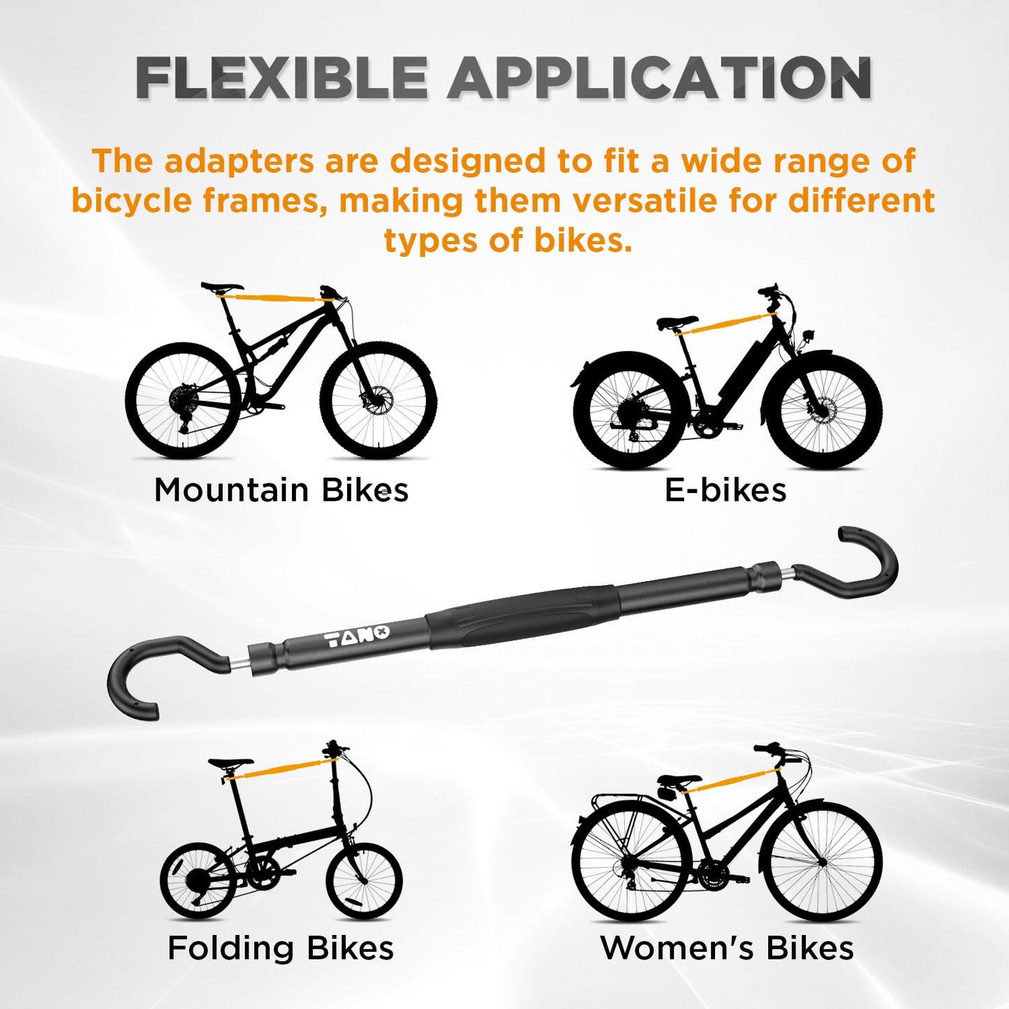 TANX CF-002A Bike Adapter Bar, Adjustable Bike Bar Adapter for Bike Rack, Mounting Non-Standard Frames on Step-Thru, Women’s & Folding E-Bikes, Heavy-Duty Design, Supports Up to 66lbs, Black