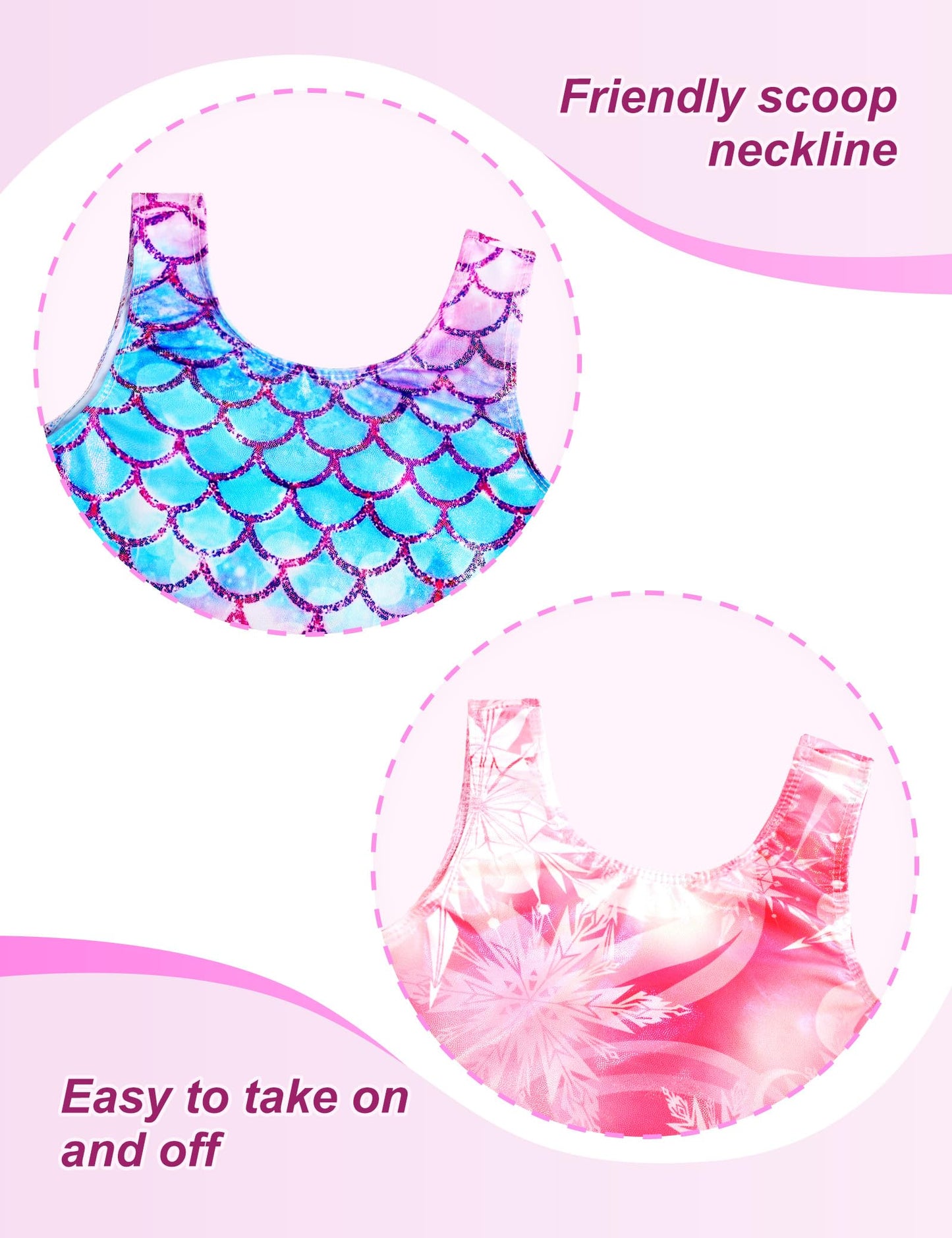 Snowheart Gymnastics Leotards for Girls - 2 Pack of Sparkly One-Piece Pro Kids Unitard Biketards with Shorts for Ages 2-9