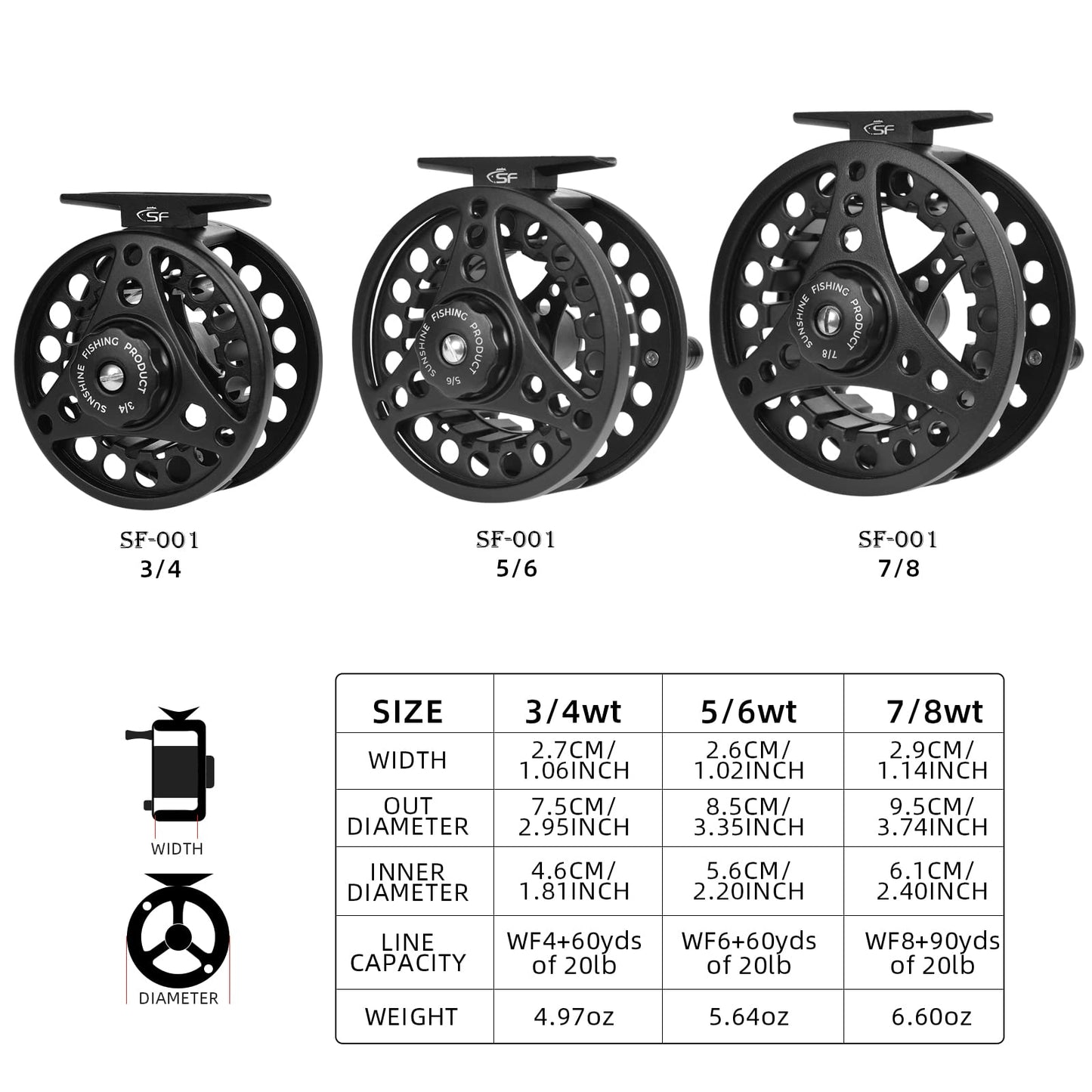 SF Large Arbor Fly Fishing Reel with Aluminum Alloy Body 5/6wt Die-Cast Fly Reel Matt Black