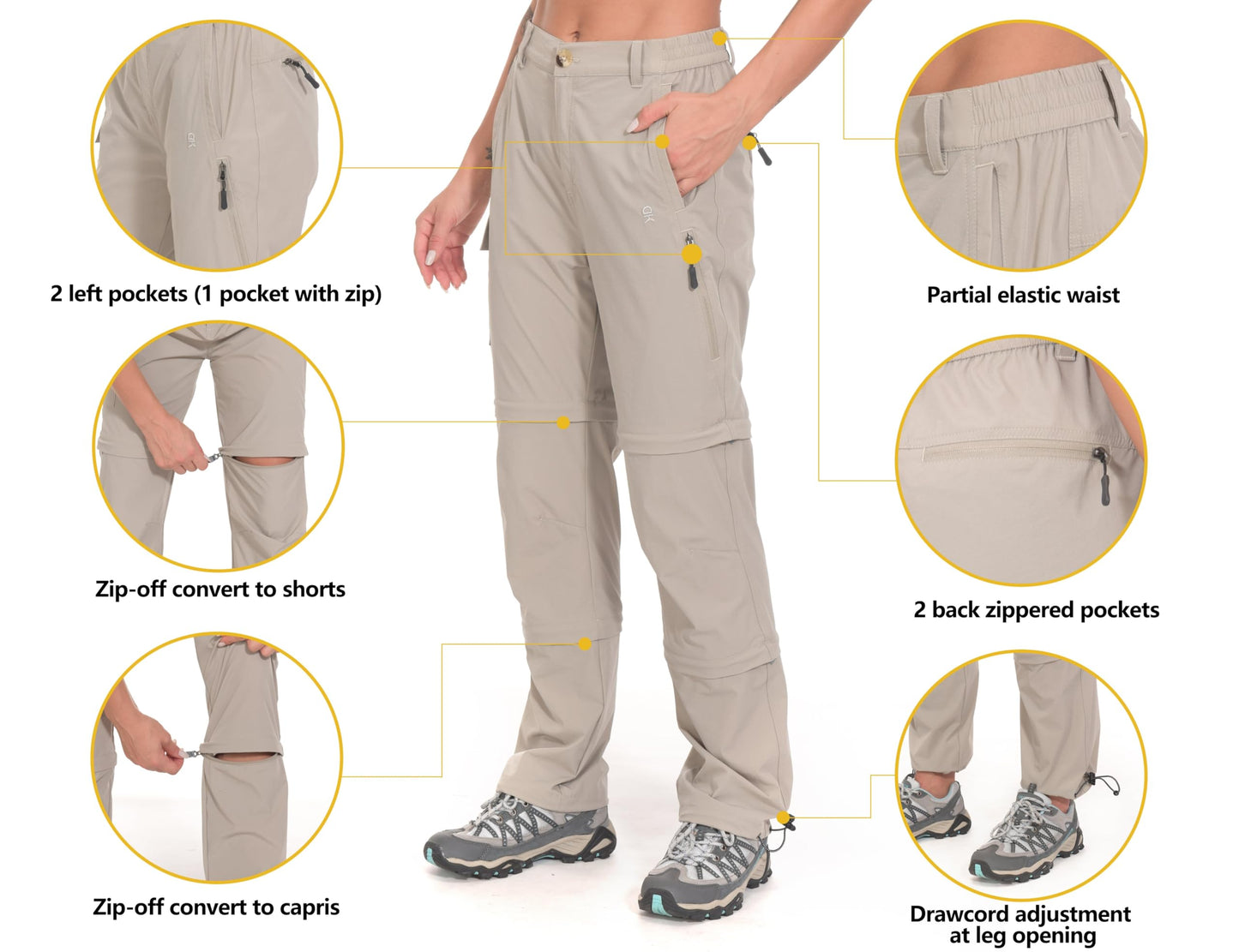 Little Donkey Andy Women's Convertible Zip Off Hiking Pants Khaki Size XXL