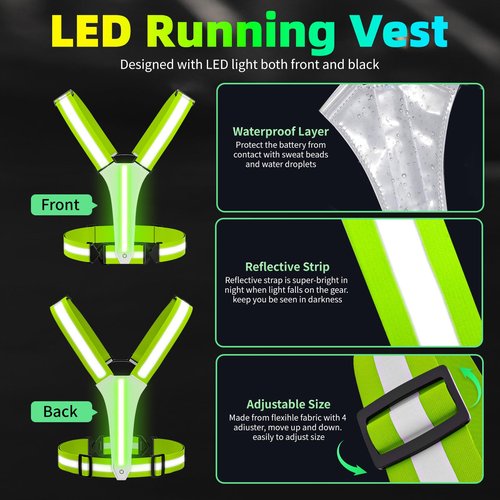 LED Reflective Vest Running Gear, 5 Lights Colors, 3 Modes, Adjustable for Running, Cycling, Walking - Led Running Vest for Men, Women, Kids(Pink)