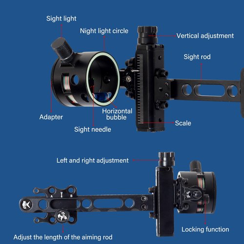 FENJANER Archery Compound Bow Sights - 1 pin or 5 pins Bow Sight with 8X Scope Lens Right Hand No Tools for Quick Adjustment for Outdoor Hunting (1 Pin Sight)