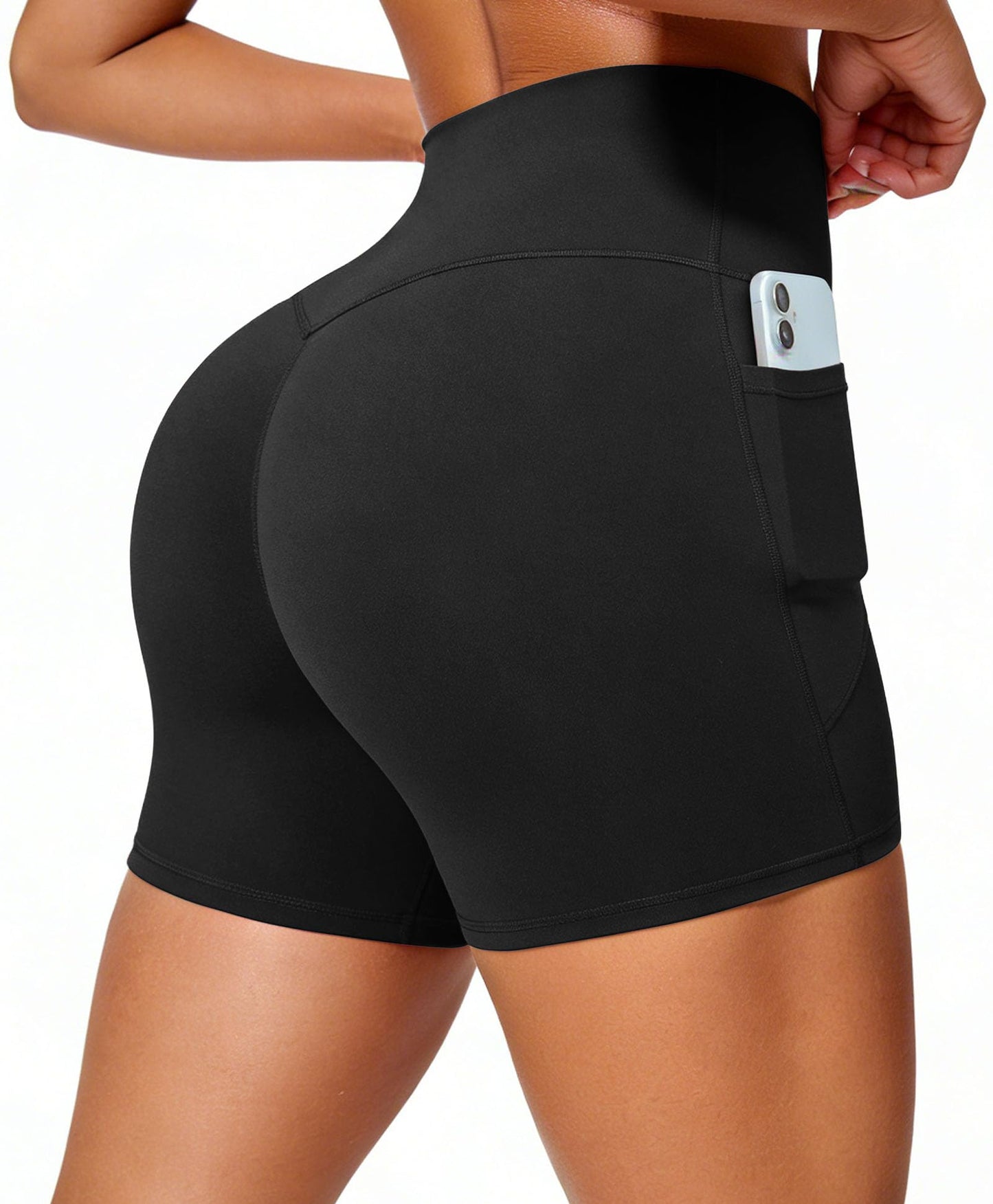 BRXL Biker Shorts with Pockets No Front Seam Spandex Yoga Shorts A-Black