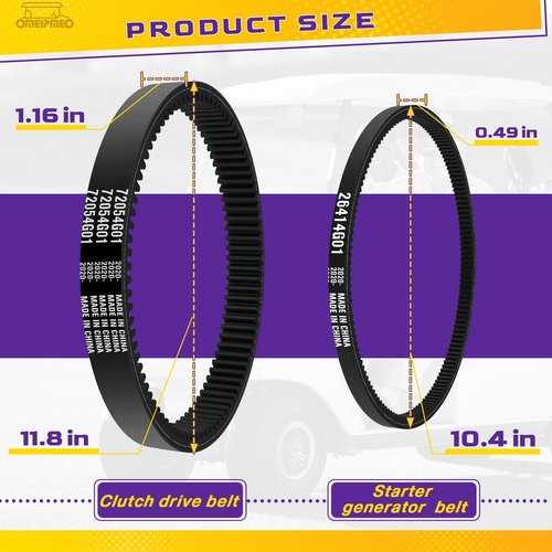 EZGO Clutch Drive Belt & Starter Generator Belt Kit for 1994-UP EZGO TXT Medalist 4 Cycle Gas Golf Cart, Golf Cart Drive Belt and Starter Belt Replace OEM# 72054G01 72024G01 72025G01 26414G01 630587