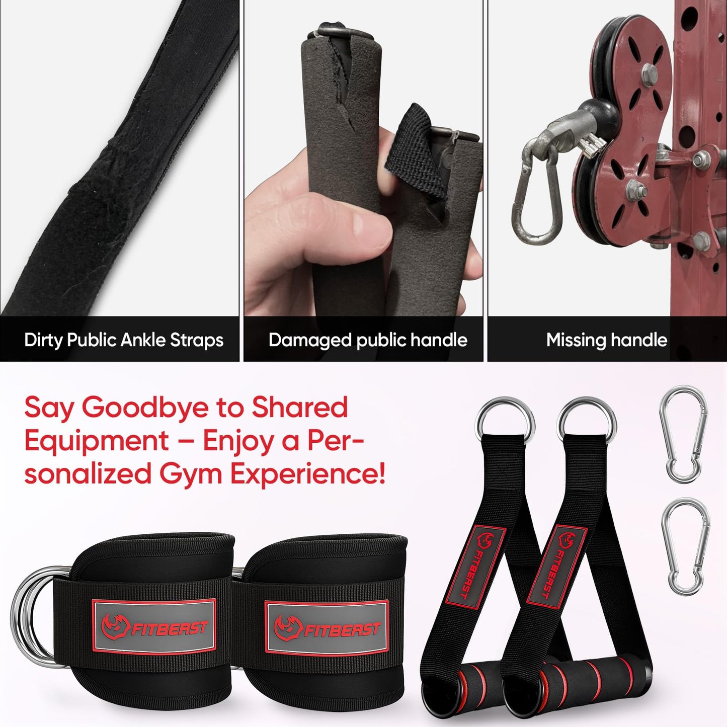 Fitbeast Ankle Straps for Cable Machines Women, Adjustable Ankle Straps and Gym Handles, Glute Kickback Ankle Strap Set, Cable Attachments for Gym, Booty Workouts, Leg Extensions, Hip Abductors