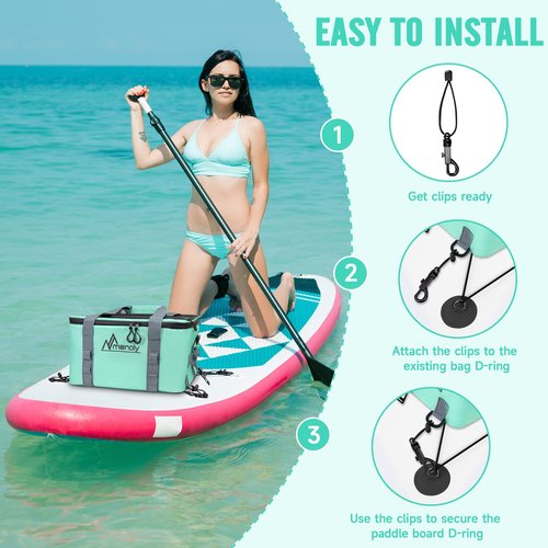 MENOLY Paddle Board Accessories Cooler, Sup Kayak Deck Cooler Bag with Waterproof Phone Pouch, Adjustable Strap, Bottle Opener, Fit 30 Cans for for Paddleboarding, Kayaking, Camping