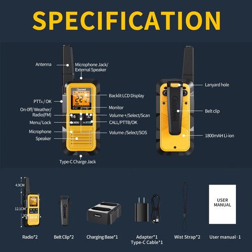 Gaswei G2Pro+ IP67 Waterproof Floating Walkie Talkies with Double PTT, FM Radio, SOS & NOAA Weather Alerts, 2W Long Range Two-Way Radios for Adults, VOX Enabled, Rechargeable Lithium Battery (4 Pack)