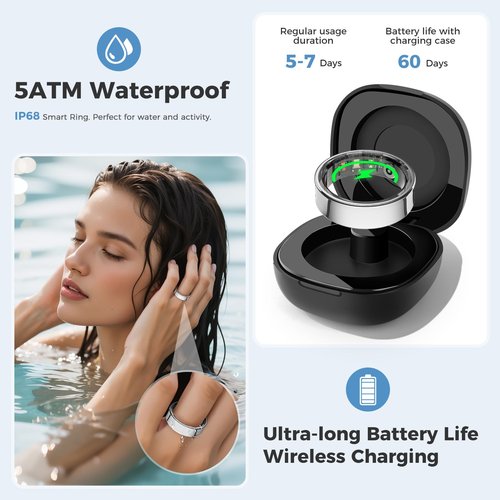APOBATK Smart Ring for Men Women, Health & Fitness Tracker with Heart Rate, Sleep Monitor, Step Counter, IP68 Waterproof, Silver #8