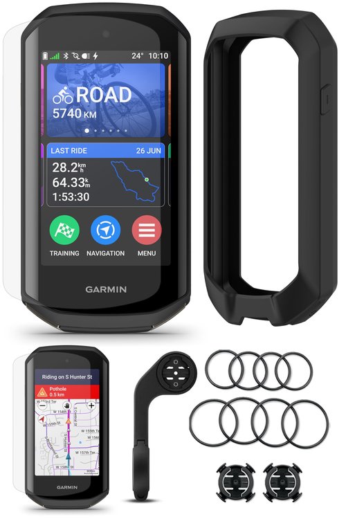 Garmin Edge 1050 Premium Cycling Computer Bundle - Color Touchscreen, Built-in Speaker, Training & Group Ride, Road Alerts with PlayBetter Silicone Case (Black), Screen Protectors, Tether & More