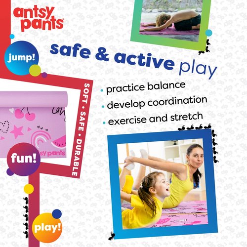 Antsy Pants Kids Yoga Mat - Yoga Mats for Kids, Home Workout, Travel, Fitness, Pilates, Stretching, Sturdy Non-Slip Exercise Mat for Toddlers, Size 60” x 24”, 3mm Thick Free of Toxic Phthalates