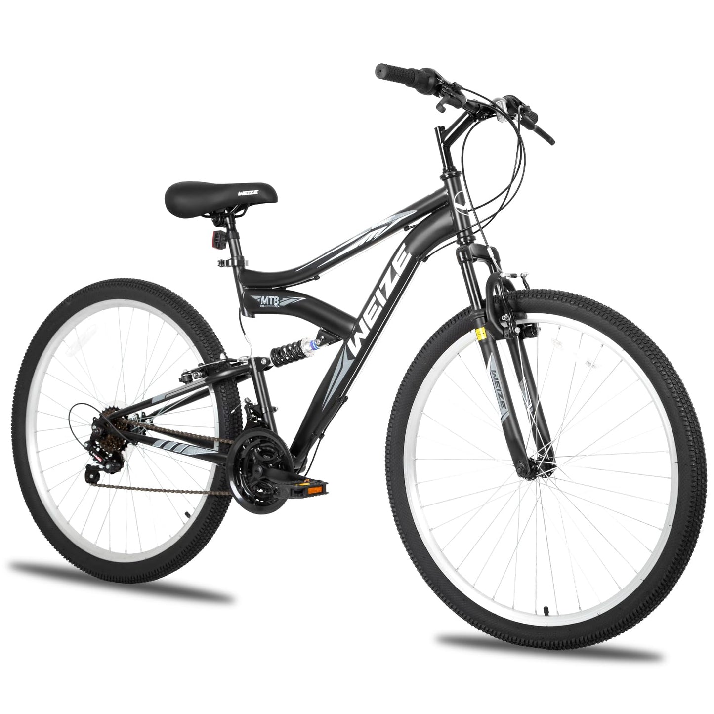 WEIZE Mountain Bike, 27.5 inch Outdoor Cycling Bike, 18-Speed/High-Carbon Steel/Dual Full Suspension, Adjustable Ergonomic Seat for Men Women Adult, MTB Bicycle with Suspension Fork, Matte Black