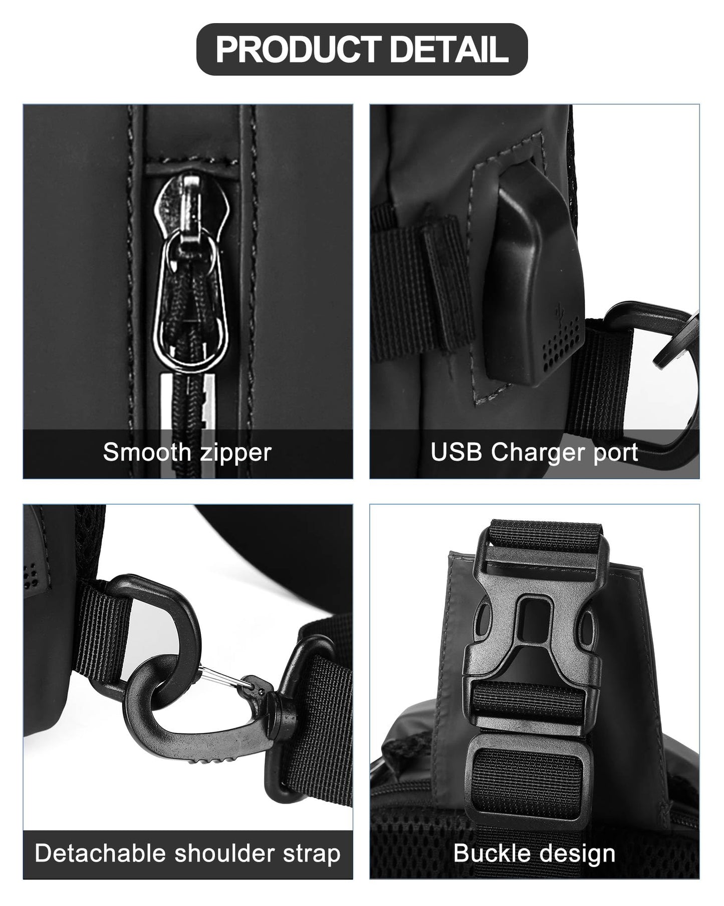 Large Black Sling Bag for Men, Shoulder Messenger Bag for Mens, Anti Theft One Strap Motorcycle Backpack Sling Chest Bag for Casual Hiking Walking Biking Travel Cycling Outdoor Sports