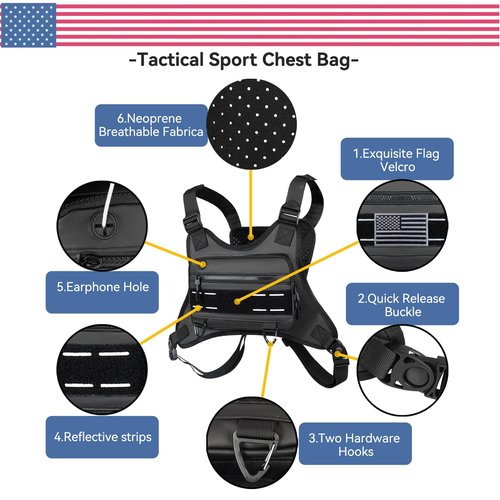 Sports Chest Bag For Men, Water Resistant Lightweight Front Running Vest Bag With Built In Running Phone Holder Extra Storage For Workouts, Cycling,Runing