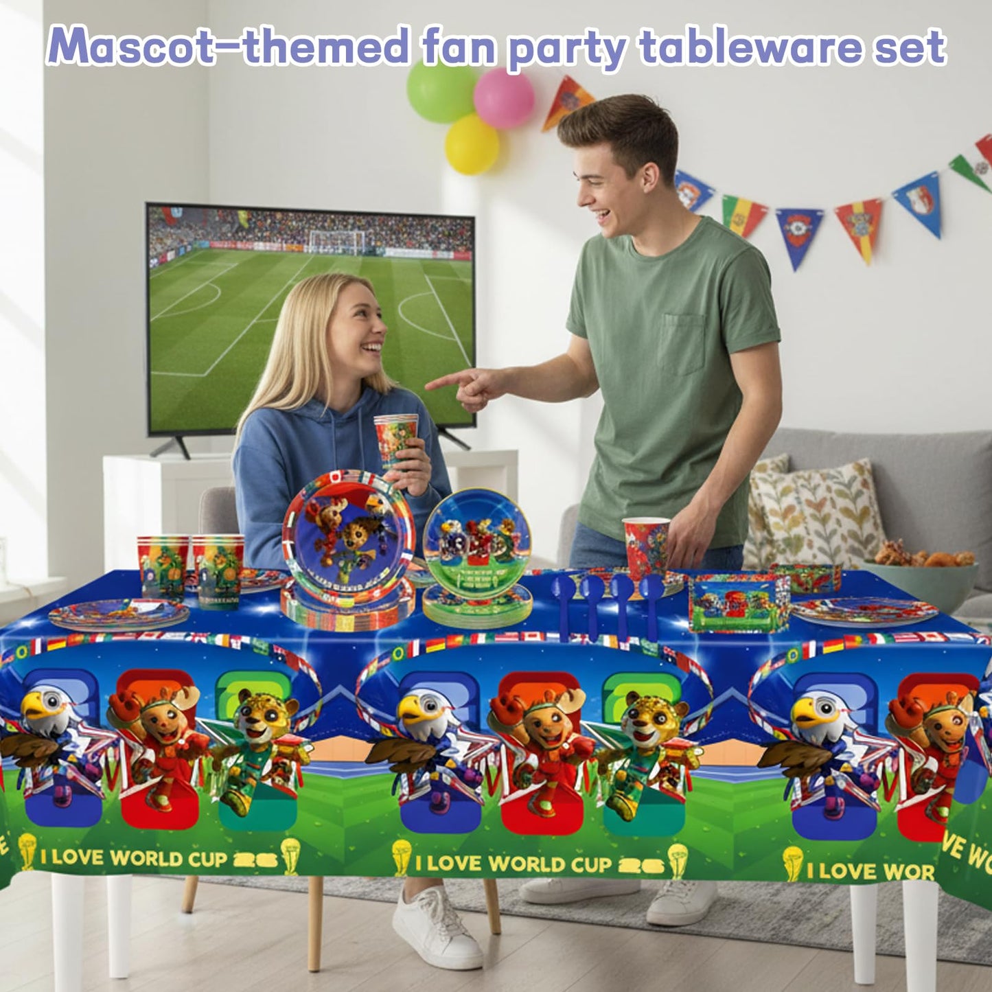 MIRJXB World Cup 2026 Merchandise, Party Supplies Set for World Cup 2026 Celebrations, Includes Banner, Balloons, Cake Toppers, Tableware with Plates, Cups, Napkins and Tablecloth