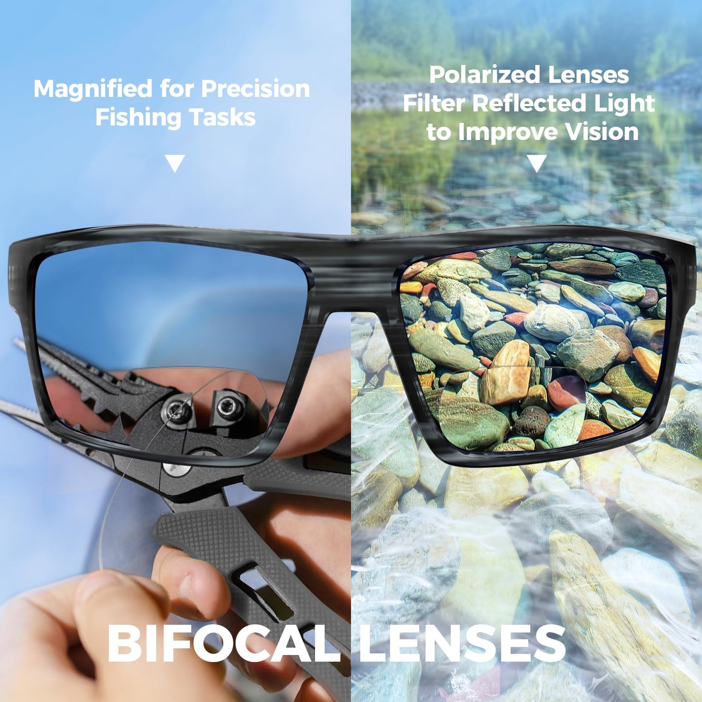 KastKing Waccamaw Bifocal Polarized Sunglasses, Bifocal x2.0 Magnifications, Polycarbonate Lenses, Full Wrap Frame Design, Sports Reader Sunglasses for Men & Women, UV400 Protection