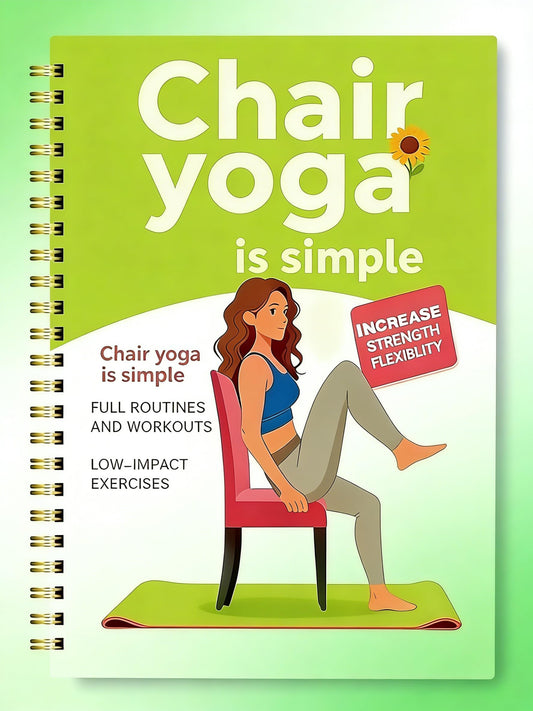 30-Day Chair Yoga Guide Book for Beginners, 60 Pages Workouts for Weight Loss & Flexibility, Spiral Bound Senior Exercise Fitness Planners (5.5x8.3 Inch, Green)