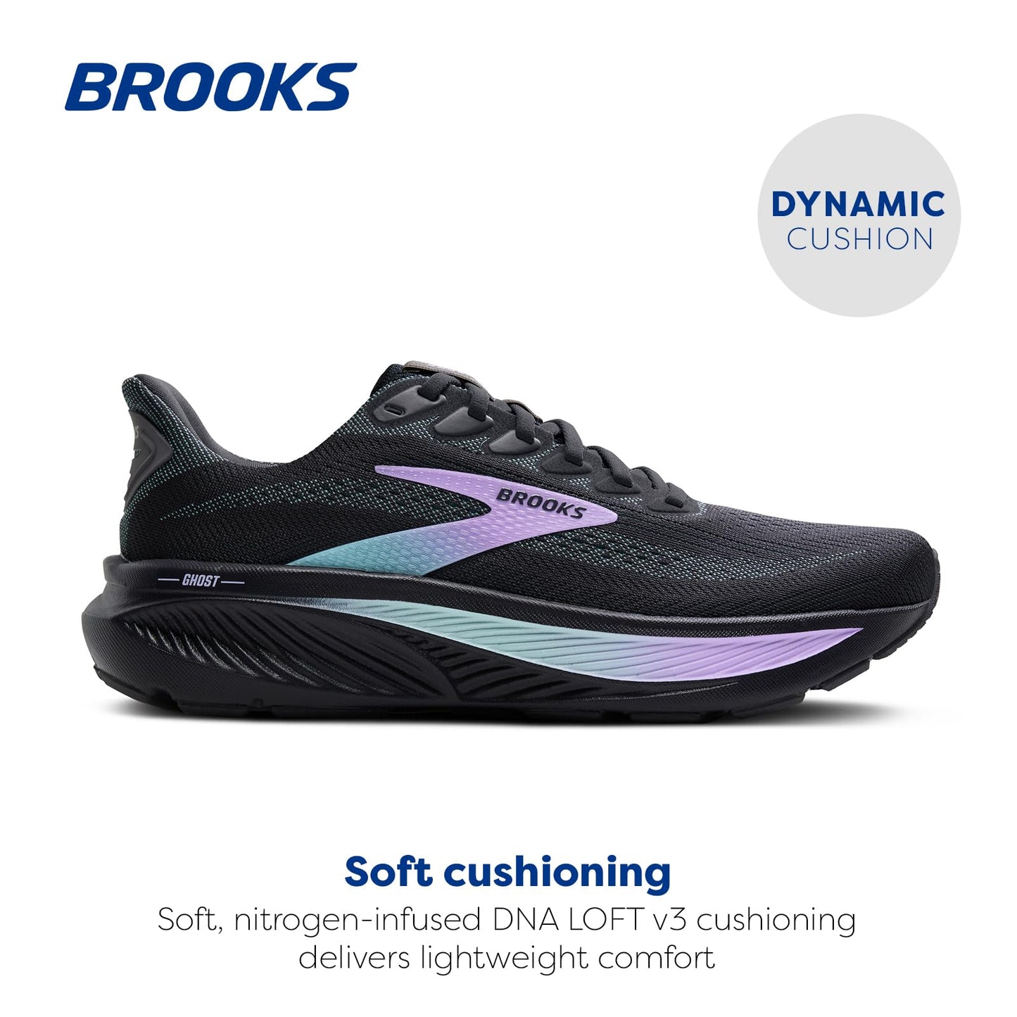 Brooks Women’s Ghost 17 Neutral Running Shoe - Grey/Clearwater/Purple - 13 Wide