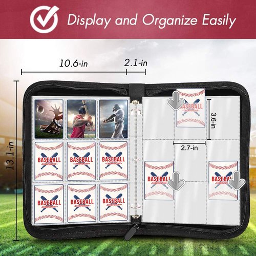Trading Card Binder Album, PU Leather Baseball Card Binder with 900 Side Loading Pockets, Double Sided Pocket Zipper Card Binder for MTC, TCG, Game Cards, Sports Cards (Baseball)