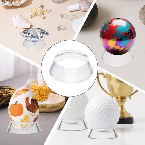FdcLixuvol 16 Pcs Acrylic Baseball Stand, 1.34 Inch Clear Ring Ball Sphere Stand Egg Crystal Holder Display Stands for Soccer, Basketball, Football, Volleyball, Softball, Bowling Ball, Collections