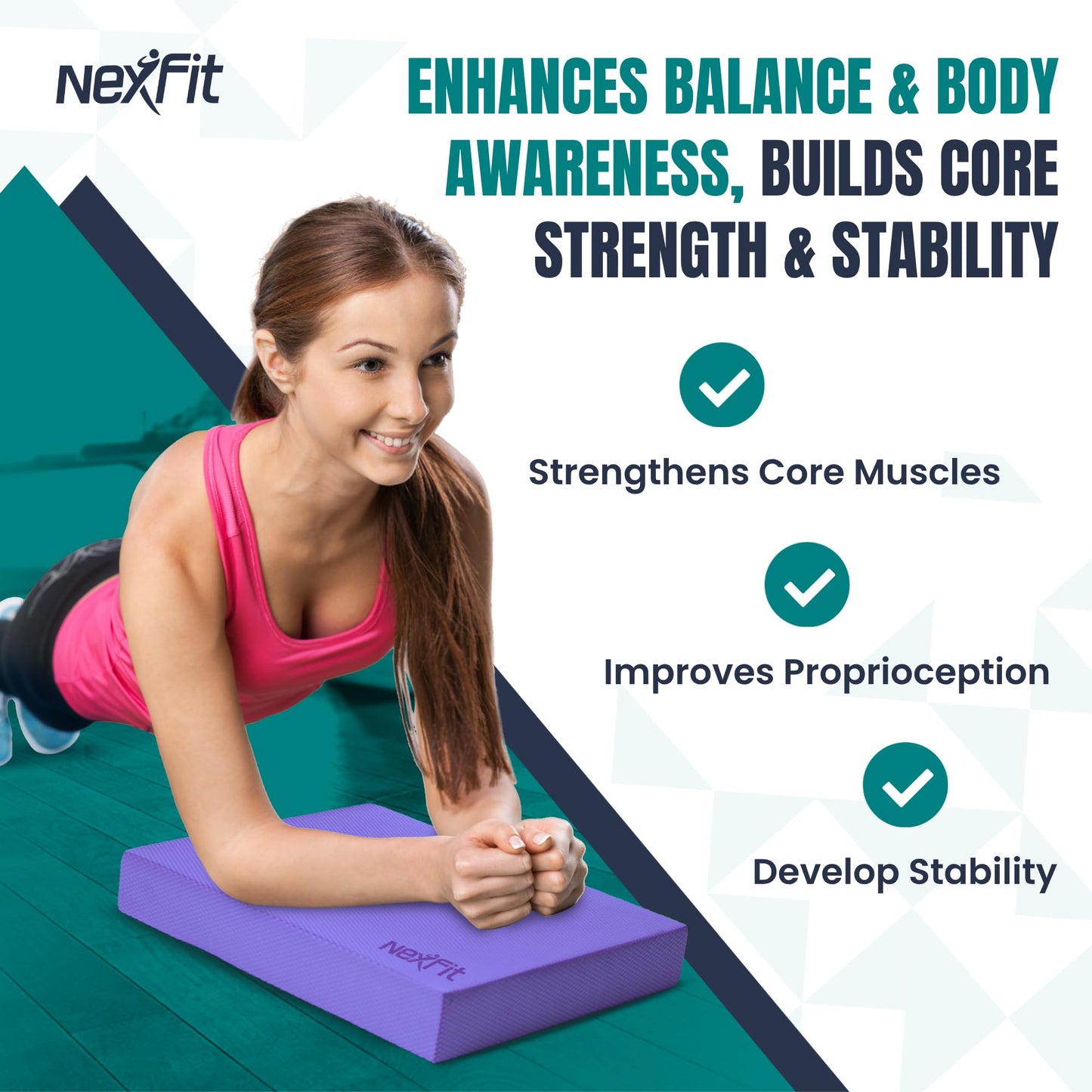 NexFit High-Density Balance Pad - Durable TPE Foam Balance Pad Physical Therapy , Foam Exercise Pad with Non-Slip Surface, Lightweight for Home & Gym Workouts, Core Strength & Balance Enhancement (Purple)